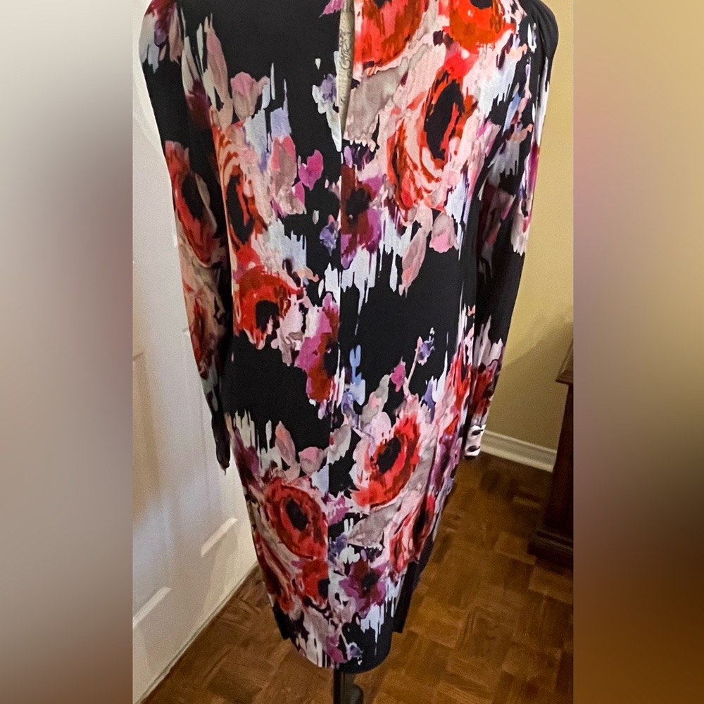 kate spade Black Floral Long Sleeve Dress with Red and Pink Accents